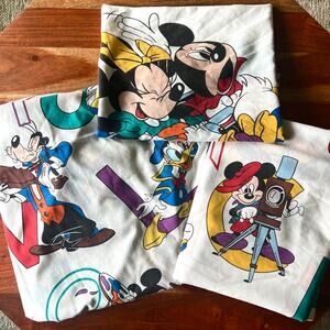 Vintage Disney Mickey Alphabet Twin Sheet Set A-Z Rollercoaster 90s Kids Bedding